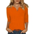 thumbnail image 2 of DENGDENG Shirts Women 3/4 Sleeve Casual Elbow Tops Plus Size Summer V Neck T Shirts Trendy Three Quarter Length Pullover Boho Petite Blouses Orange XL, 2 of 6