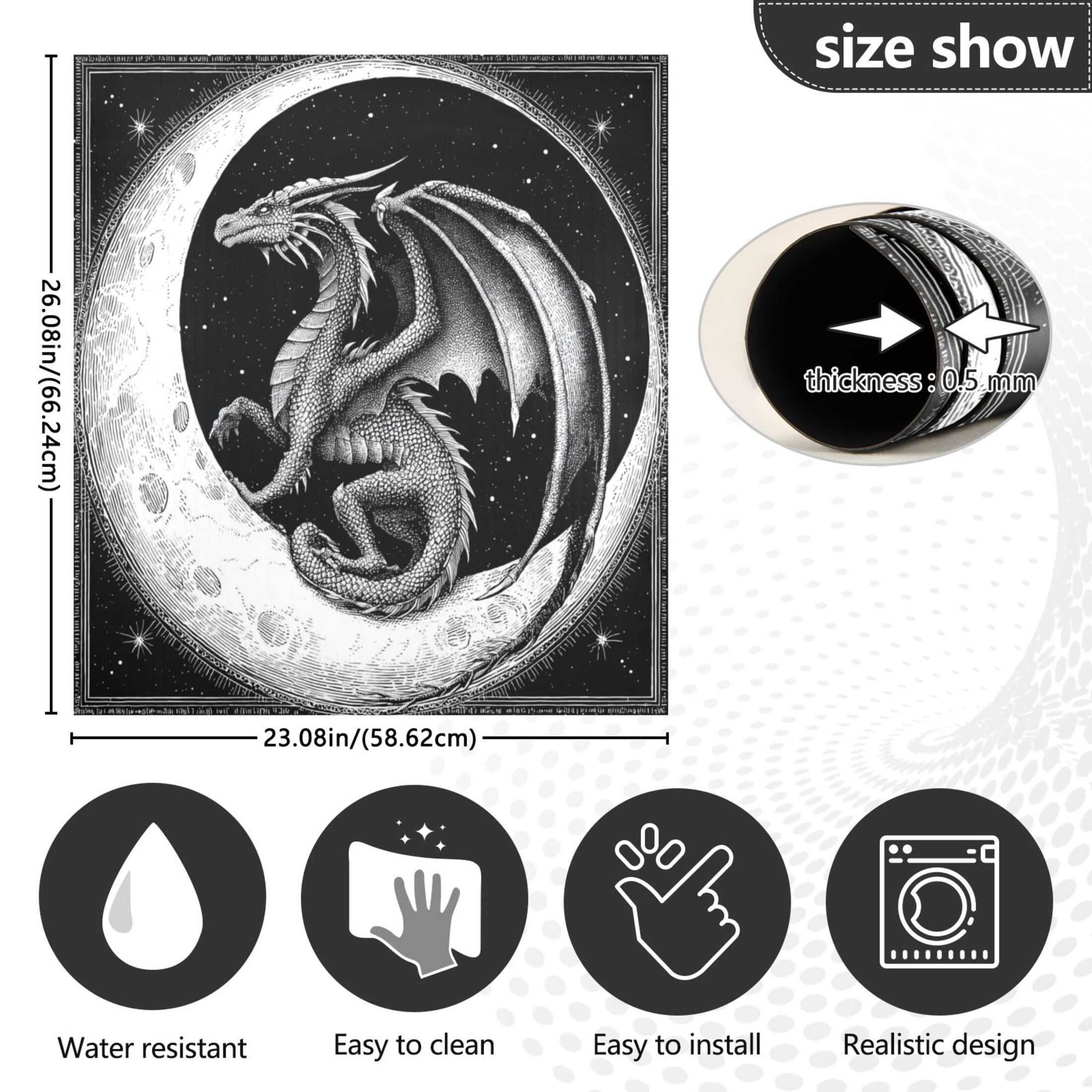 Dishwasher Magnetic Refrigerator Magnet Cover Sticker Home Decorative 23"x26" A Black Dragon