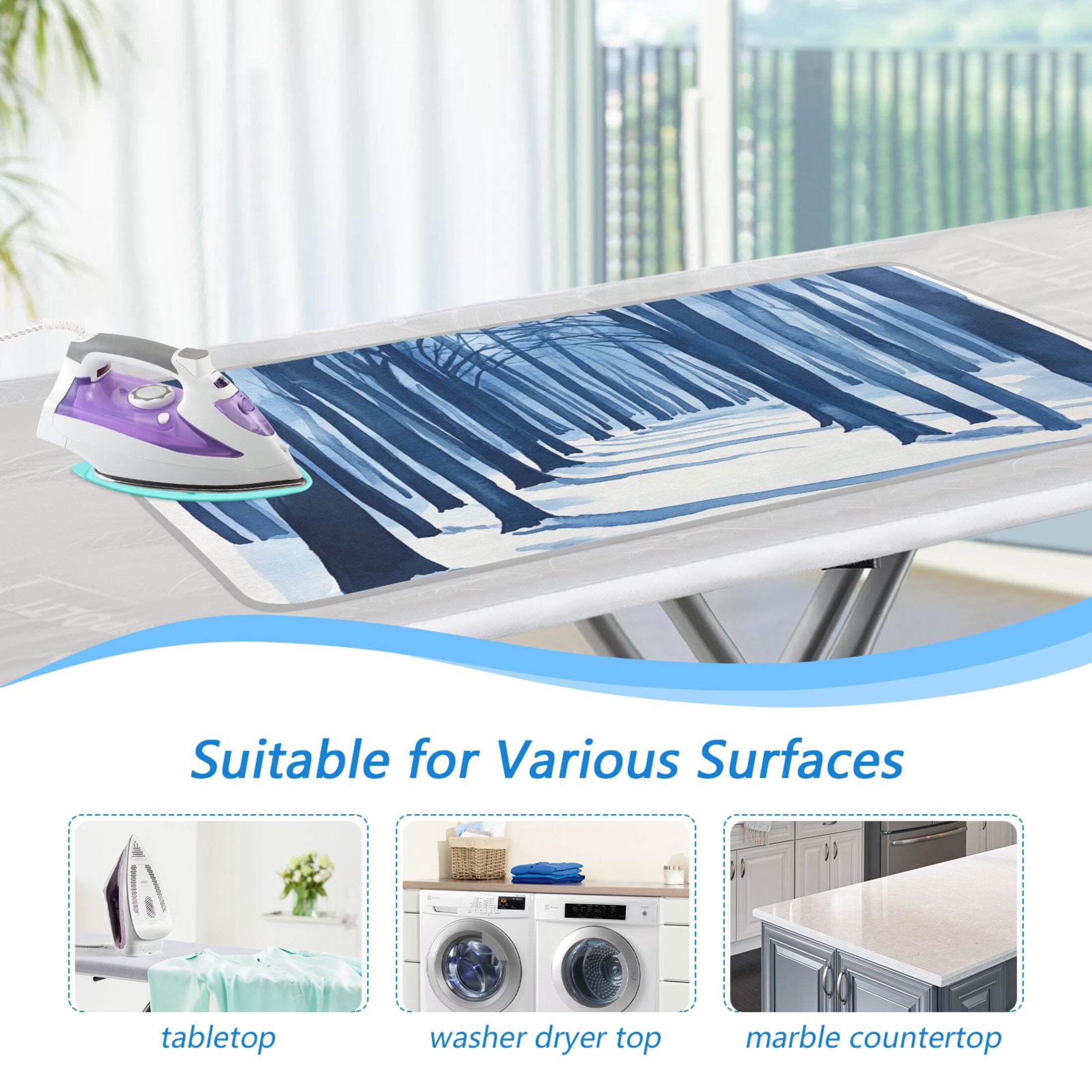 Watercolor Winter Forest Paths Ironing Mat Blanket for Table Top Travel Portable Ironing Board Pad 47.2x27.6 Inch