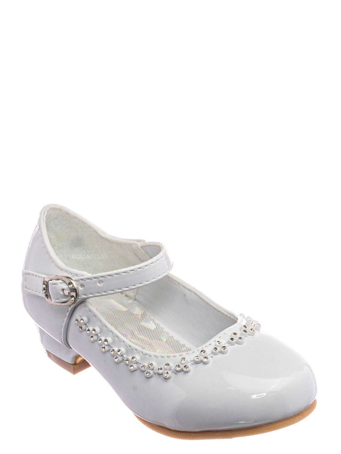 Girls Children White Heeled Sparkly Holy Communion Bridesmaid Shoes Socks Set 