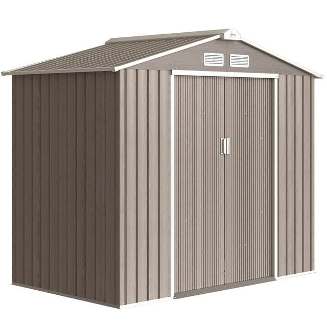 7' x 4' Garden Storage Shed w/ Foundation Kit and Double Doors Light Brown