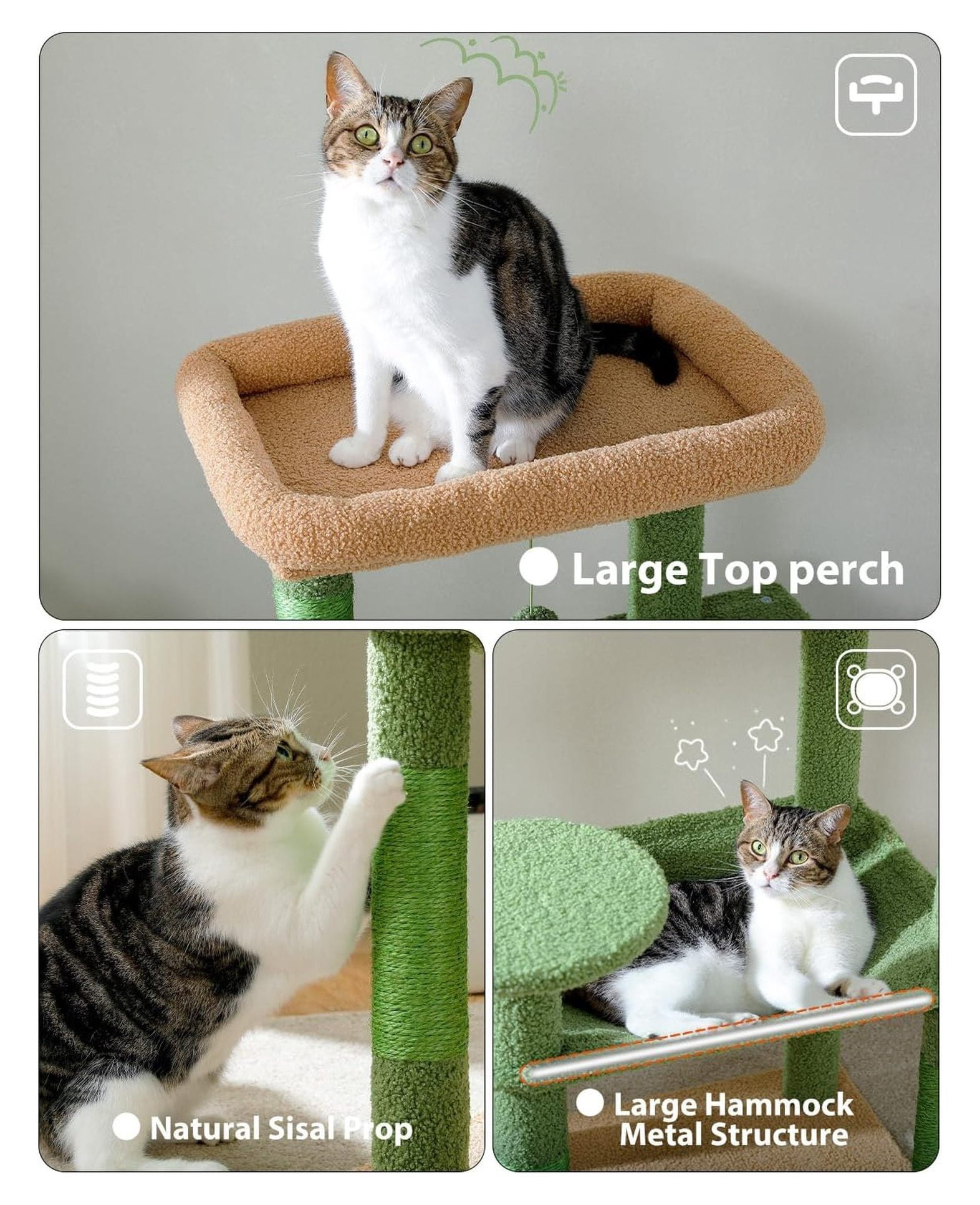 Cactus Cat Tree for Large Cats, 56.3" Cat Tower with Hammock