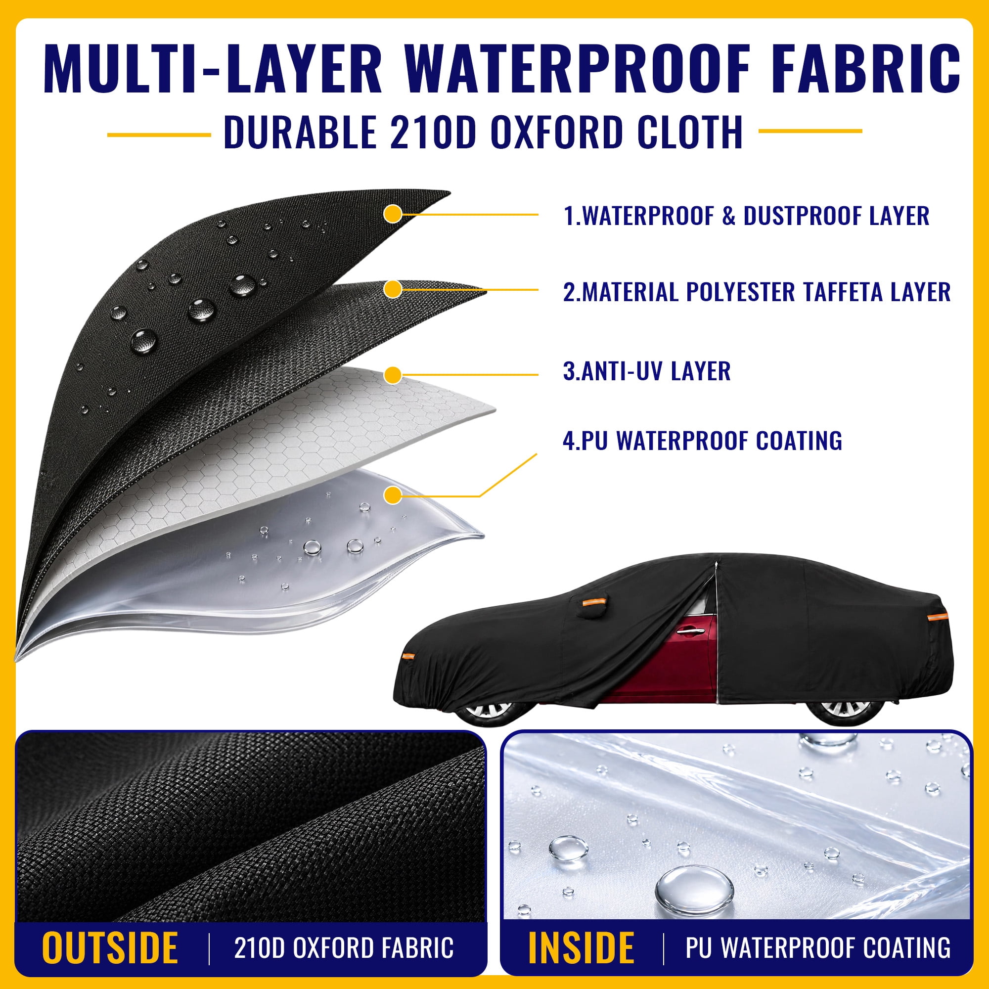 Unique Bargains 210D-PU Oxford Outdoor Full Car Cover Black for Nissan Altima 2013-2024