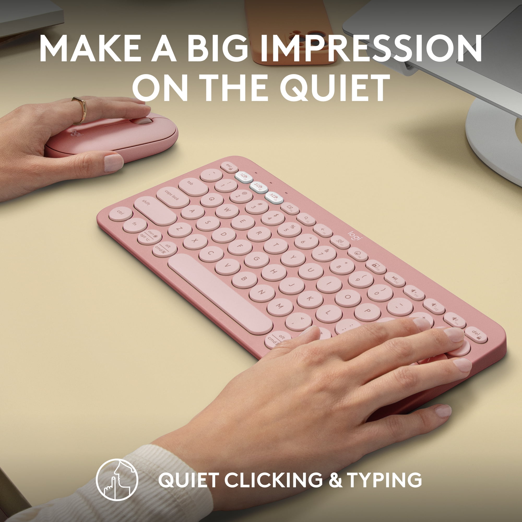 Logitech Pebble 2 Combo, Wireless Keyboard and Mouse, Quiet and Portable, Customizable, Logi Bolt, Bluetooth, Tonal Rose
