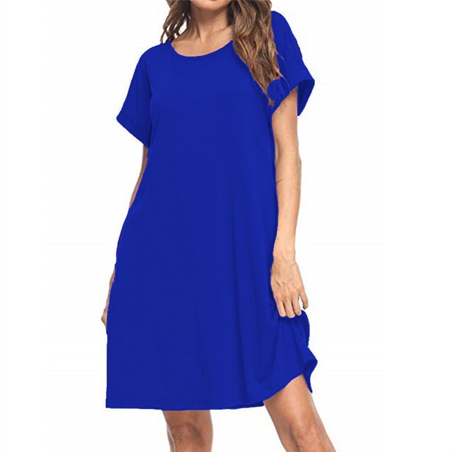 Nouvelle Robe Unie à Manches Courtes pour Femmes Robe Décontractée en Ligne