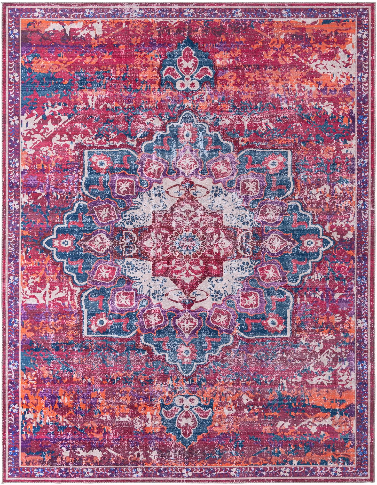 Francesca Collection Washable Rug 10' x 13' Multi Fuchsia