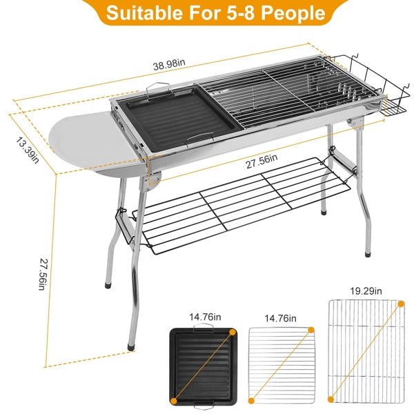 16.7x10x17.7in Portable Charcoal Grill Foldable BBQ Suitcase Grill Shelf For Outdoor Camping Picnics Garden Grilling