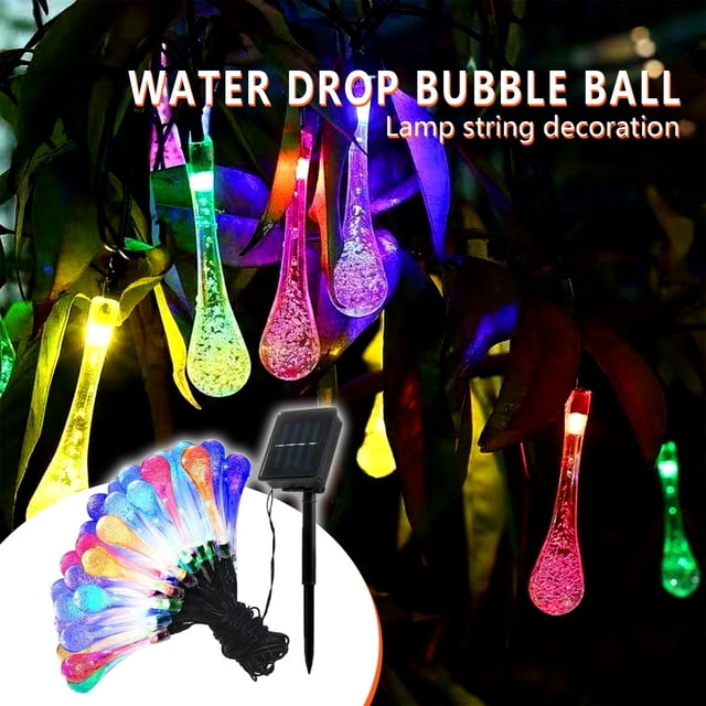 Fiudx Guirnalda de Luces Led con Forma de Gota de Agua, 20 Luces Led, Diseño de Bajo Consumo, Decoración Navideña, Iluminación de Jardín Exterior, Decoración para Árbol de Navidad o Boda, 5 M de Larg