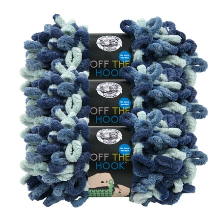 UPC: 0842093117889 | Lion Brand Yarn Off the Hook Blue Sapphire Loop Jumbo Polyester Multi-color Yarn 3 Pack