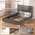 thumbnail image 5 of Full Size Bed Frame with Storage Headboard (4 Storage Drawers on Bed Body + LED Lighting) – Anti-Slip & Noise-Free Metal Mattress Support Platform + Sturdy Metal Slat Base,Gray, 5 of 8