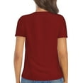 thumbnail image 5 of Zufioo Maroon for Women's Deep V-neck Short-sleeved T-shirt, Top with Short Sleeves - with Stainless Steel Buckle, Moisture Wicking, Ideal Home Wear-Medium, 5 of 9