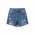 thumbnail image 5 of Yifymode Jean Shorts Womens Summer Mid Rise Stretchy Ripped Denim Shorts Casual Mid Thigh Cut Off Jorts with Pockets,Light Blue L, 5 of 5