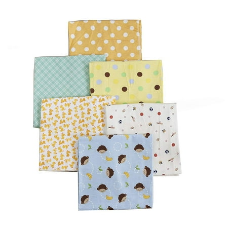 UPC: 0737107941898 | Cozy Line 6-Pack Pink Blue Yellow Green Duck Monkey Bear Sports Dot Boy Girl Unisex Baby Cotton Flannel Receiving Blankets Yellow