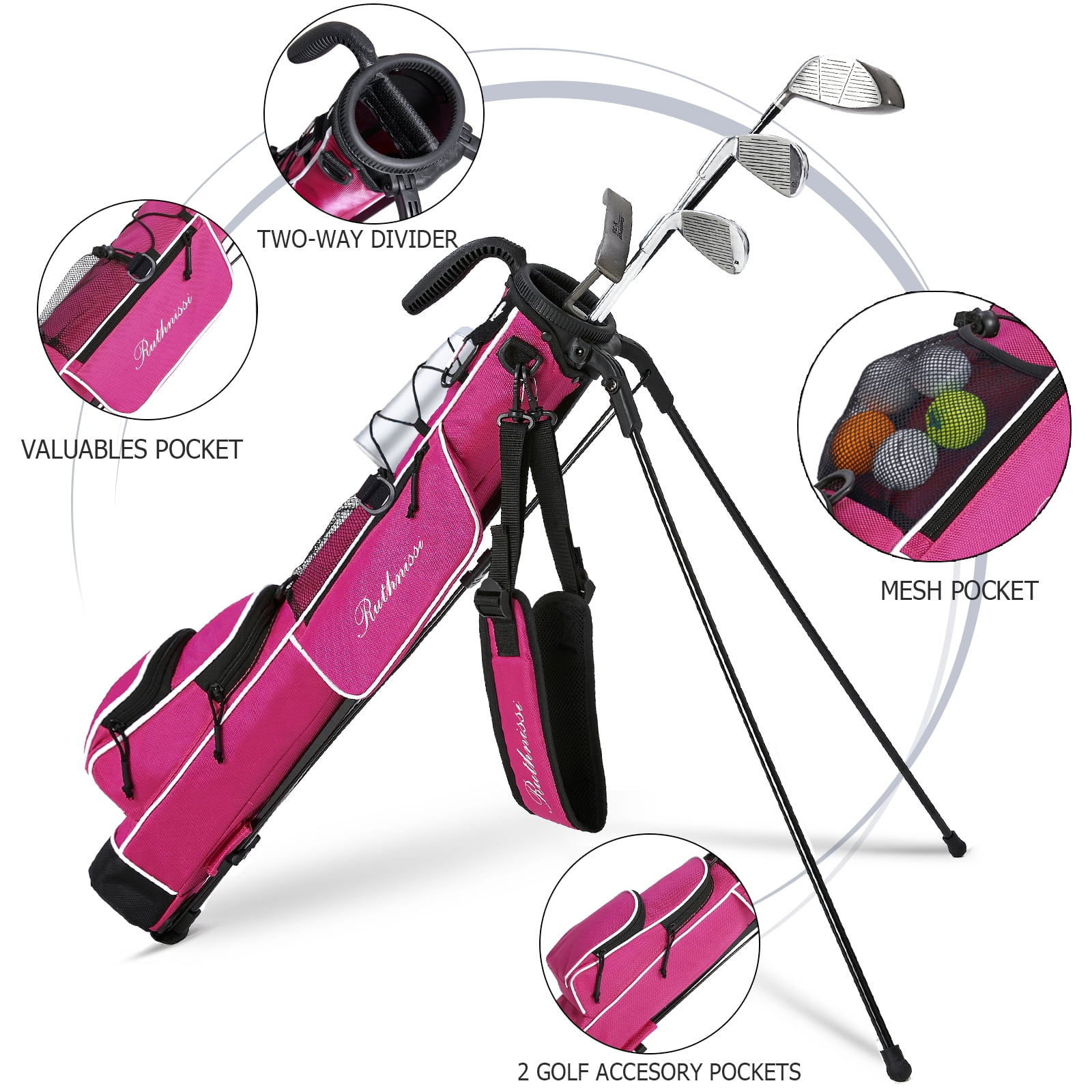 RUTHNISSI Golf Stand Bag, Lightweight Golf Easy Carry Bag with Padded Strap，Durable Pitch n Putt Golf Bag , Practice Ranger Sunday Golf Bag for Men&Women，par 3