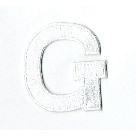 Alphabet Letter - G - Color White - 2" Block Style - Iron On Embroidered Applique Patch
