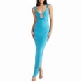 thumbnail image 2 of Women Backless Dress V Neck Sleeveless Open Back Split Maxi Dress Party Cocktail Blue S, 2 of 8