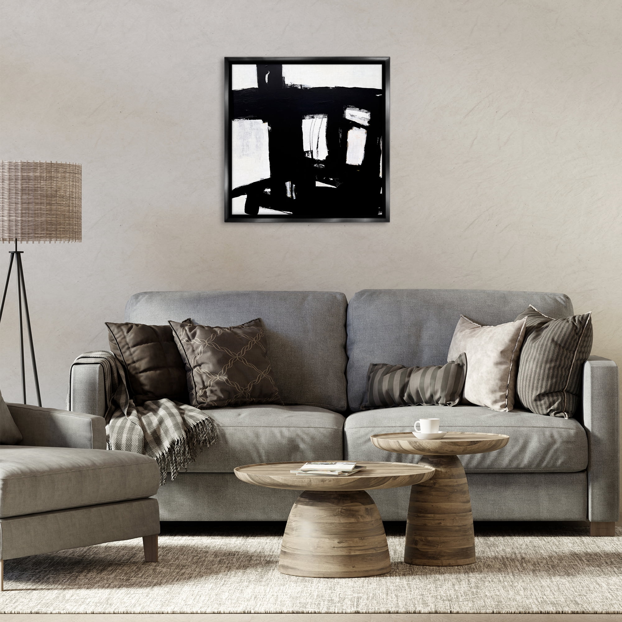 Stupell Industries Industrial Black Streaks Abstract Painting Black Floater Framed Canvas Art Print Wall Art, 25 x 25