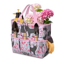Garden Tool Bag,French Bulldog and Flower Garden Tool Organizer,Garden Gifts,Waterproof Multi-Pocket Garden Tool Storage 11.8x5.5x11.4 Inch(Tools NOT Included)