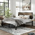 Amolife Queen Size Bed Frame with Industrial Wooden Rivet Headboard