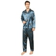 thumbnail image 3 of Aisomnus Men's Silk Pajama Set | Silk Satin | Long Sleeve Jacket and Pants | Button Pajama Set -XXL, 3 of 9