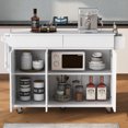 thumbnail image 3 of 53.2''  Kitchen Island with Drop Leaf, Kitchen Storage Cart with Spice Rack, Towel Rack and 2 Drawers, Rolling Kitchen Island on Wheels with Adjustable Shelves, White, 3 of 42