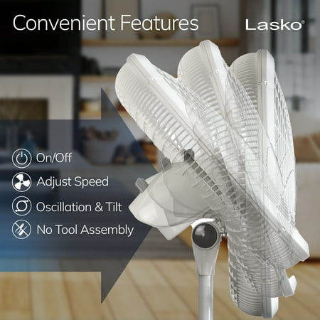 Lasko Elegance and Performance 18" 3-Speed Oscillating Pedestal Fan, White, 1820