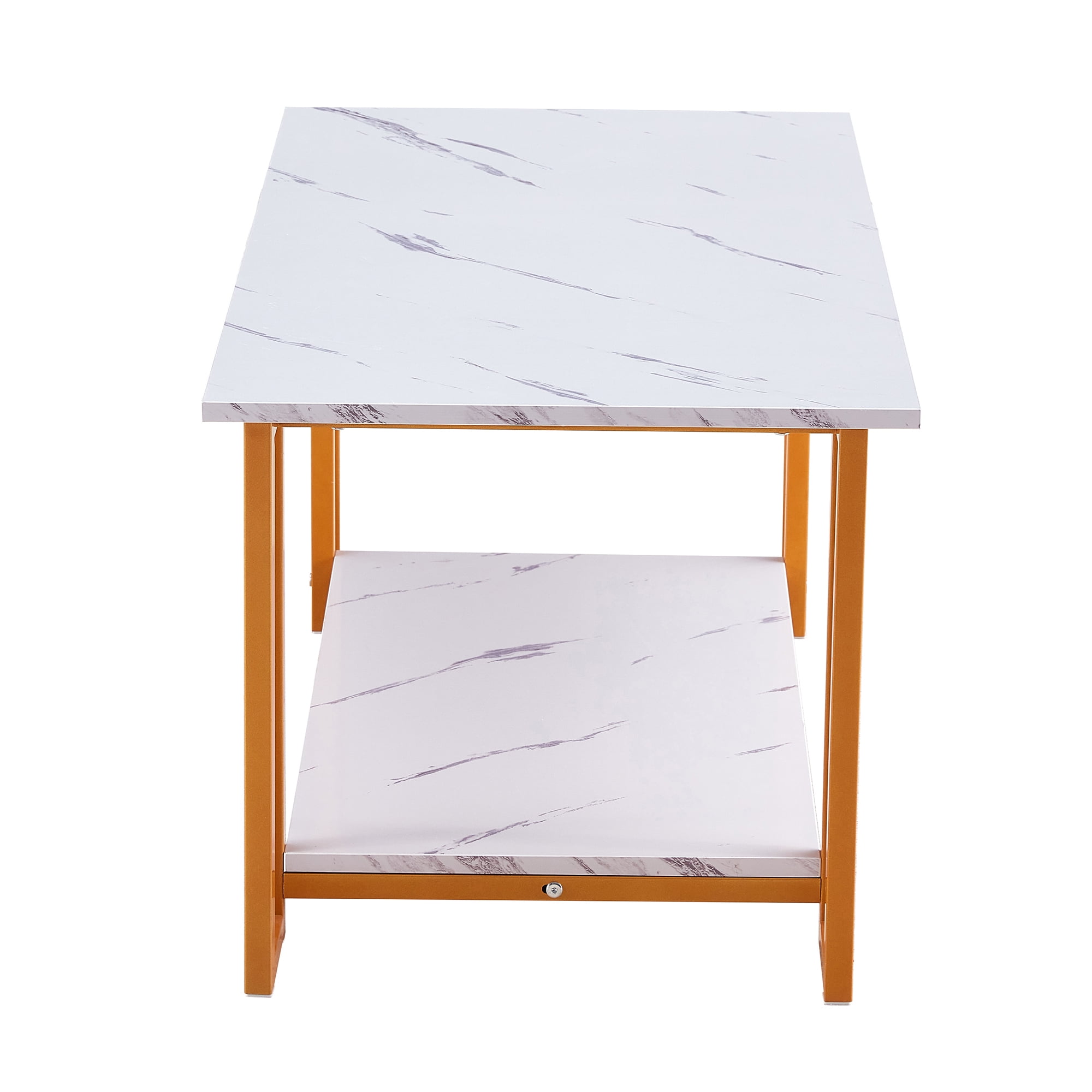 Lowestbest Coffee Table, 2 Layers, Thick Marble MDF Rectangle Tabletop Iron Coffee Table, for Dining Room, Coffee Shop, Restaurant(White Top, Gold Leg) Lowestbest Coffee Table, 2 Layers, Thick Marble MDF Rectangle Tabletop Iron Coffee Table, for Dining Room, Coffee Shop, Restaurant(White Top, Gold Leg)