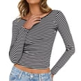 thumbnail image 2 of snilers Long Sleeve Shirts for Women Backless Striped Crop Tops Y2K Boat Neck T Shirt Trendy Slim Fit Going Out Clothes S-2XL, 2 of 7