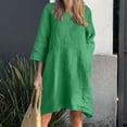 thumbnail image 1 of Liquidation d'Été 2025! Robe Grande Taille pour Femmes, Liquidation de Robe d'Été pour Femmes, Robe Décontractée à Manches 3/4 Col Rond Imitation Coton et Lin Couleur Unie avec Poches, 1 of 5