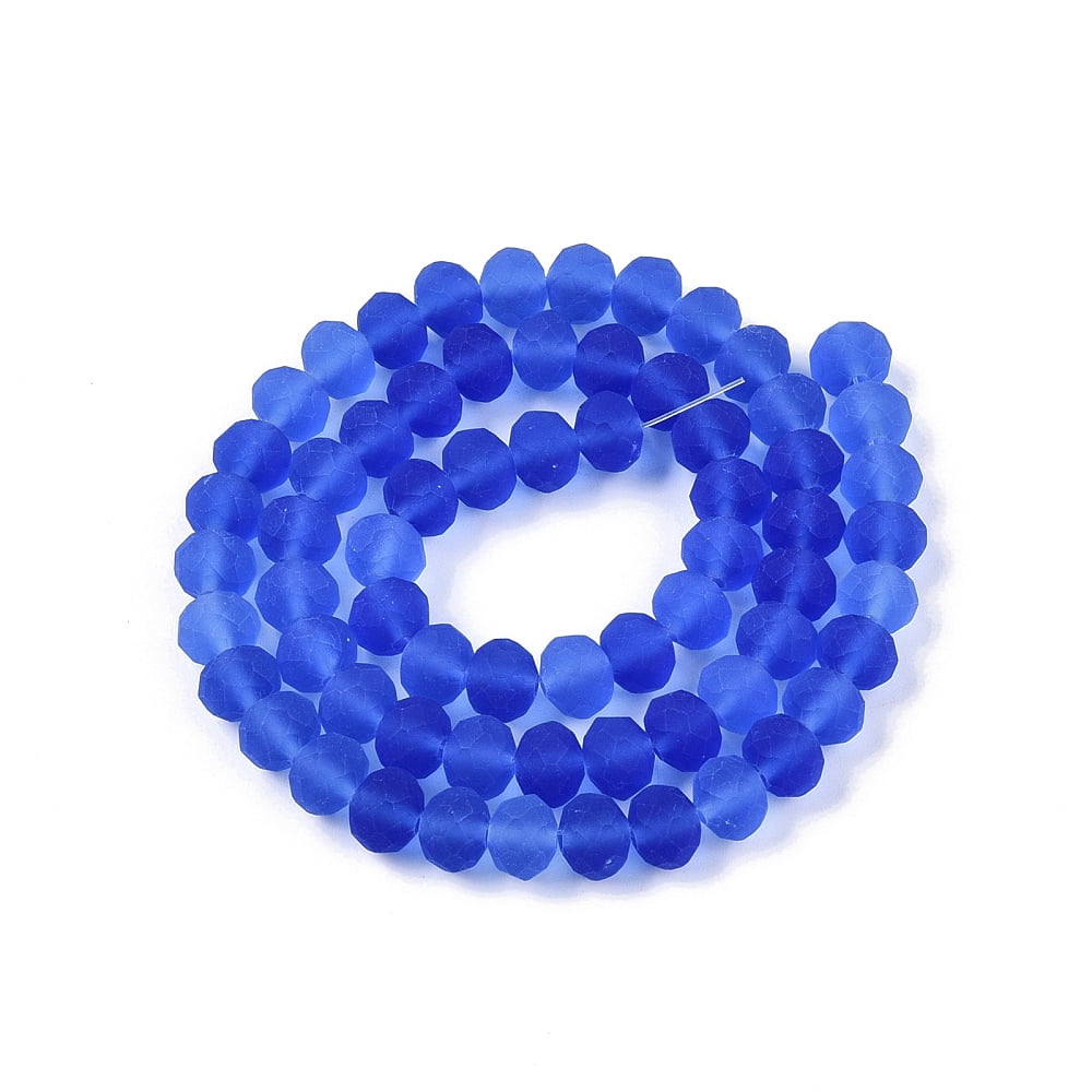 Transparent Glass Beads Strands Faceted Frosted Rondelle Blue 8mm Hole: 1mm about 64~65pcs/strand 40~41cm