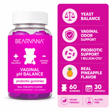BEARVANA Vaginal pH Balance Probiotic Gummies Women's Health Pineapple Flavor 60 Count