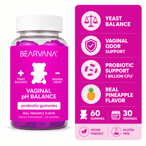 BEARVANA Vaginal pH Balance Probiotic Gummies Women's Health Pineapple Flavor 60 Count