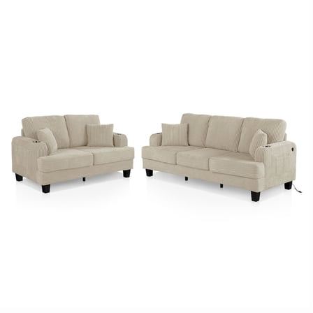 Furniture of America Kasin 2-Piece Chenille Living Room Set with USB Ports