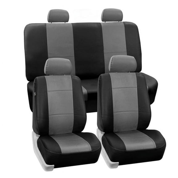 FH Group Universal Fit PU Leather Car Seat Covers - Solid Bench w/ Floor Mats