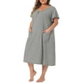 thumbnail image 4 of Agnes Orinda Women's Plus Size Nightgowns Pajamas Short Sleeve V Neck Soft Nightshirt with Pockets 1X Grey, 4 of 6