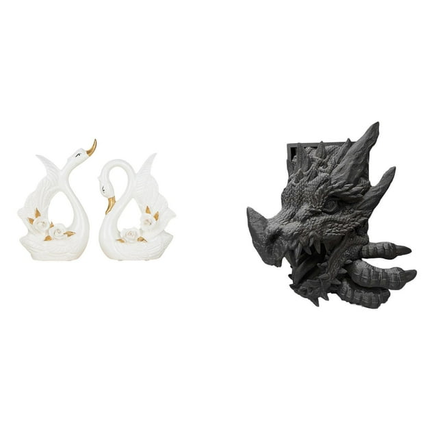 Elegante conjunto de escultura de cisne y sujetalibros de cerámica para estantería, armario o escritorio. Ideal para decoración del hogar. Soporte dec