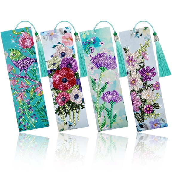 TSV Diamond Painting Bookmark Kit, DIY Rhinestone PU Leather Bookmarks with Tassels for Beginners and Craft Lovers