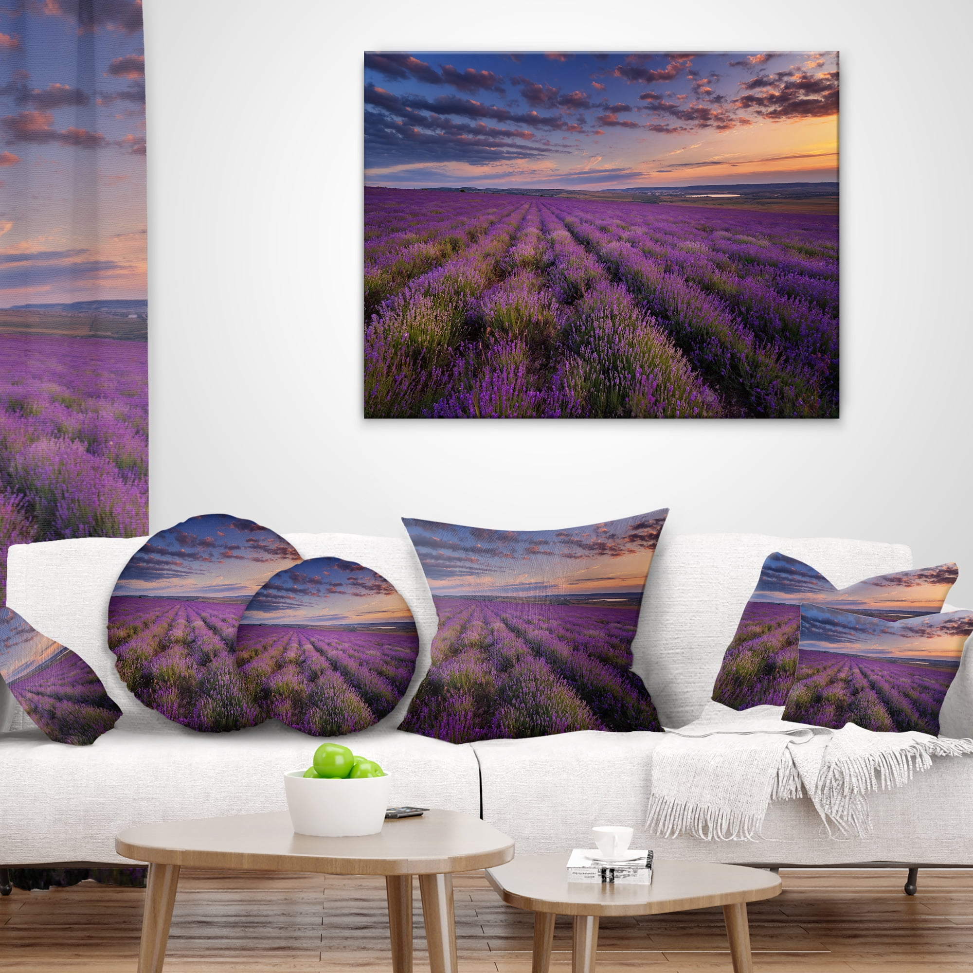 Designart Dark Lavender Field with Cloudy Sky - Floral Throw Pillow - 12x20