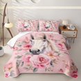 thumbnail image 2 of Homewish Cartoon Horse Twin Quilt Set for Girls, Chic Pink Flower Floral Twin Coverlet Set, 2-Piece, 1 Comforter and 1 Pillowcase, 2 of 7