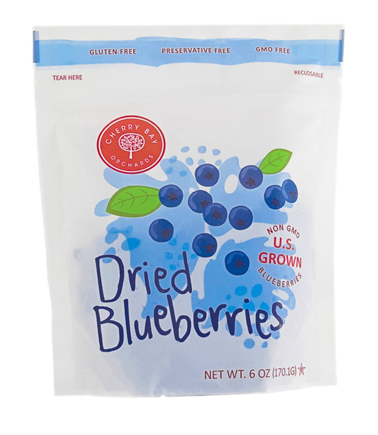 Cherry Bay Orchards - Dried Blueberries - Pack of 12 - 6oz Bags - 100% Domestic, Natural, Kosher Certified, Gluten-Free, and GMO Free