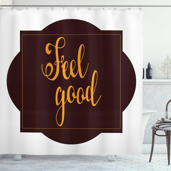 Saying Shower Curtain, Hand-drawn Inspirational Optimistic Message with Geometric Composition, Fabric Bathroom Set with Hooks, 69W X 70L Inches, Chestnut Brown Orange, by Ambesonne