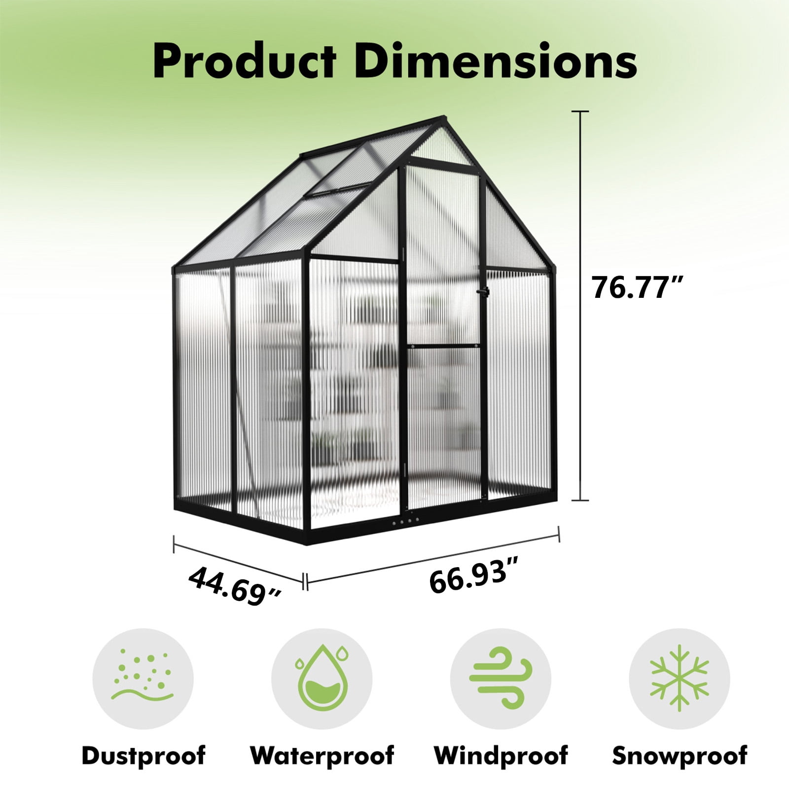 Sylviera 6x4ft Walk-in Greenhouse with Thermometer, Polycarbonate Panels, Reinforced Aluminum Frame, Compact Backyard & Patio Green House with Adjustable Roof Vent