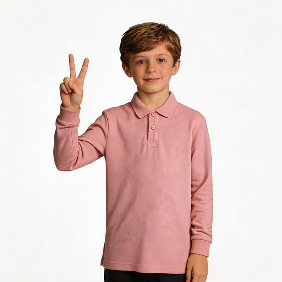 WELOIJEVBE Kids Boy's Long Sleeve Polo Shirts Boys School Uniform Shirts Casual Collared V Neck Polo Shirts for Boys 5-6 Years Shirts