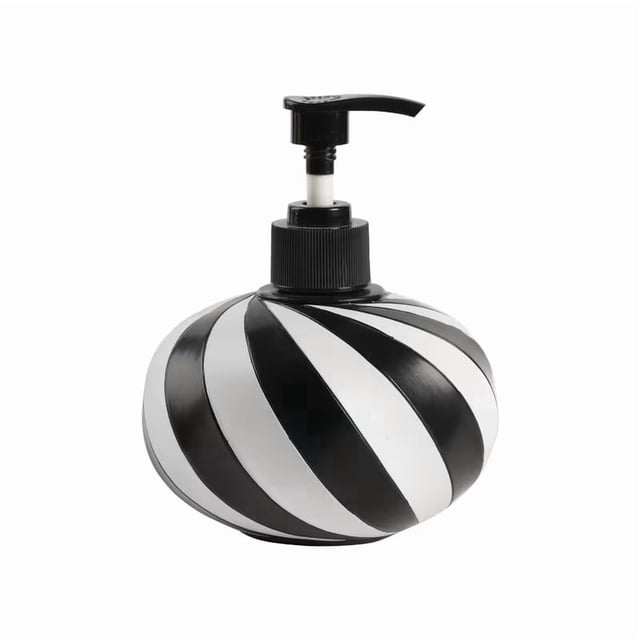Elegante dispensador de jabón de resina con rayas blancas y negras, botella con bomba de jabón de manos recargable for decoración de baño y cocina