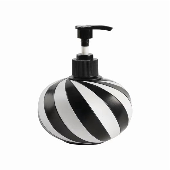 Elegante dispensador de jabón de resina con rayas blancas y negras, botella con bomba de jabón de manos recargable for decoración de baño y cocina