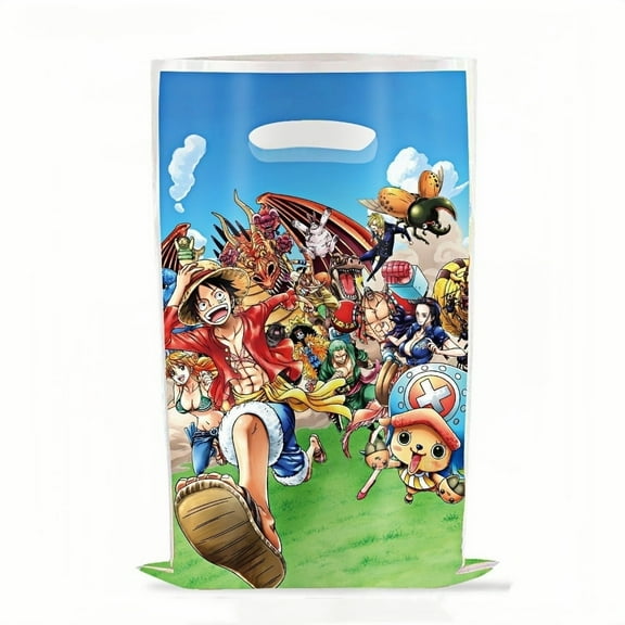 20Pcs ONE PIECE Anime Cartoon Theme Party Gift Bags, Handheld Favor Candy Bags with Carry Handle for Birthday Party Decorations Supplies