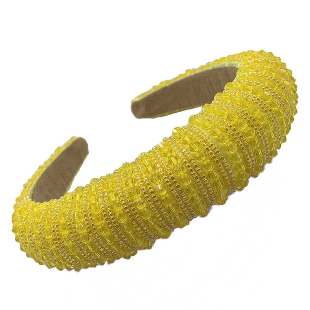 Qarigey Diadema con cuentas de cristal y diamantes de imitación, tocado de punto grueso, accesorios para peinados, tocados para mujeres y Accesorio para el cabello Amarillo fluorescente