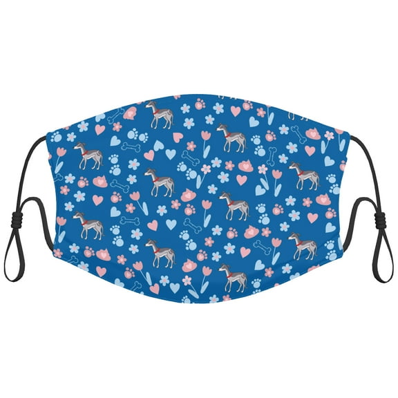 Cute Whippet Dog Graphic Printed Cloth Face Masks Reusable Washable Adjustable for Adults (10 PCS)