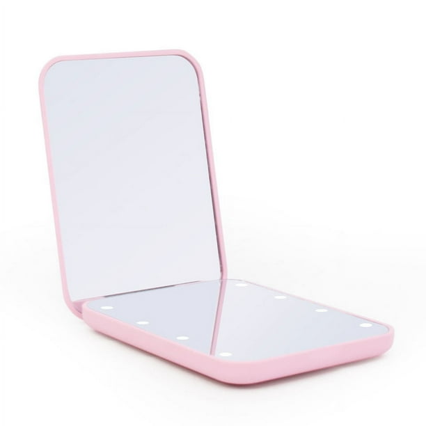 Espejo de maquillaje de viaje con luz LED, aumento de 1x/3x, compacto, portátil para bolso o bolsillo, espejo plegable iluminado de 8,5 cm, espejo portátil de doble cara, rosa