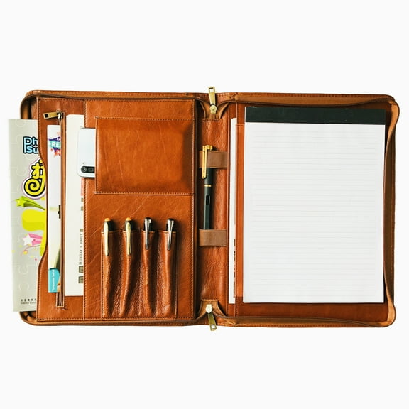 Genuine Leather Portfolio, Zippered Padfolio for Men, Leather Binder for Letter Size Notepad, Portfolio for Women, Business Organizer A4 Document Bag